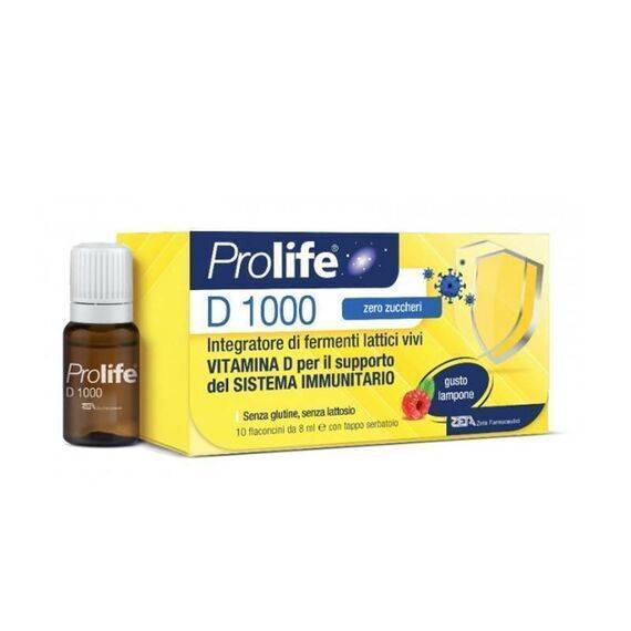 Prolife D 1000 Integratore Alimentare di Fermenti Lattici Vivi e Vitamina D 10 Flaconcini da 8 Ml Gusto Lampone | Acquista Online su Farmaclick