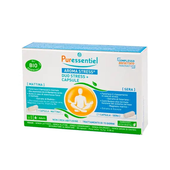 Puressentiel Aroma Stress Integratore Alimentare Duo Stress+ Mattina e Sera 30 Capsule | Acquista Online su Farmaclick