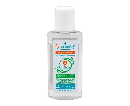 Puressentiel Purificante Gel Igienizzante Mani 80 Ml Con Aloe Vera, Alcool Naturale E 3 Oli Essenziali