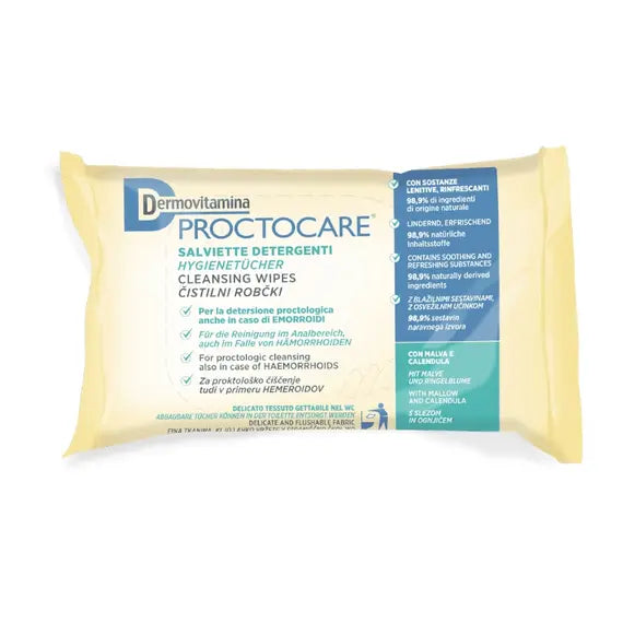 Dermovitamina Proctocare Salviettine Detergenti per la Detersione Proctologica in Caso di Emorroidi 15 Salviette | Acquista Online su Farmaclick