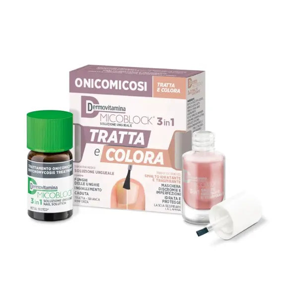 Dermovitamina Micoblock 3 in 1 Onicomicosi Tratta e Colora Soluzione Ungueale Flacone da 7 Ml + Smalto 5 Ml | Acquista Online su Farmaclick