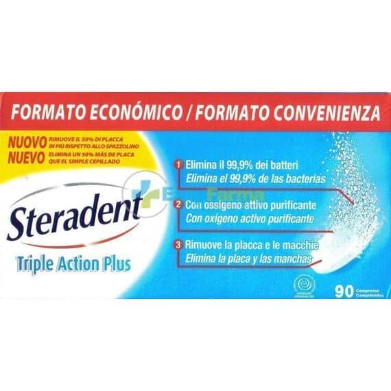 Steradent Triple Action Plus 90 Compresse per la Pulizia della Dentiera | Acquista Online su Farmaclick
