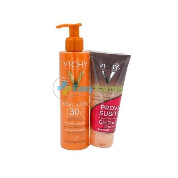 Vichy Ideal Soleil Spf 30+ Latte Fluido Anti Sabbia 200 Ml + Doccia Spa Gel Crema 100 Ml in Omaggio | Acquista Online su Farmaclick