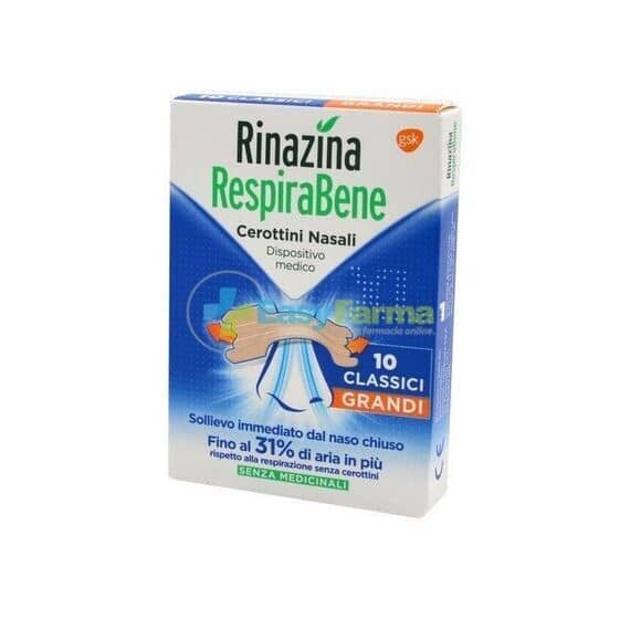Rinazina Respira Bene 10 Cerottini Nasali Classici Grandi | Acquista Online su Farmaclick