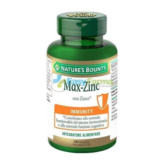 Nature's Bounty Max Zinc Integratore per Sistema Immunitario e Funzioni Cognitive 100 Tavolette | Acquista Online su Farmaclick