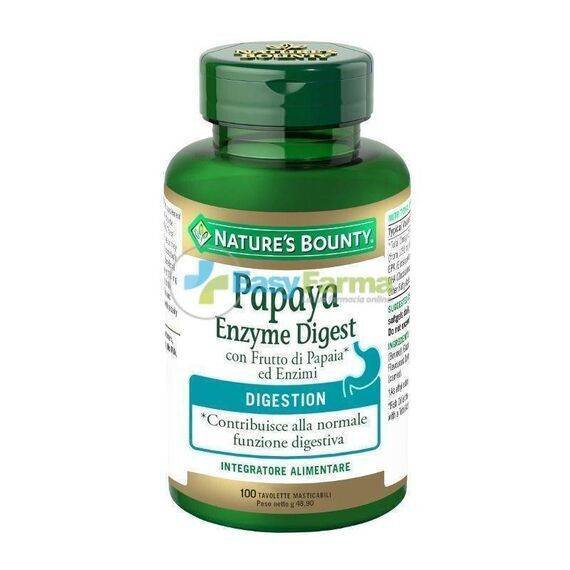 Nature's Bounty Papaya Enzyme Digest Integratore Alimentare per la Funzione Digestiva 100 Tavolette Masticabili | Acquista Online su Farmaclick