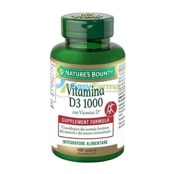 Nature's Bounty Vitamina D3 1000 Integratore Alimentare per Funzione Muscolare e Sistema Immunitario 100 Tavolette | Acquista Online su Farmaclick