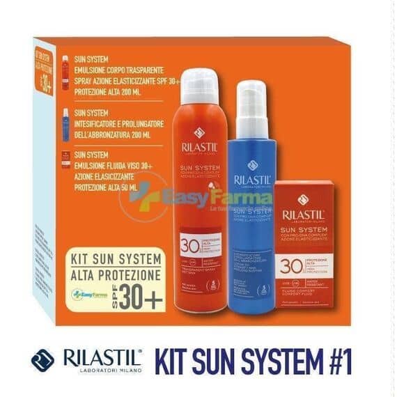 Rilastil Kit Sun System Alta Protezione Spf 30 + Transparent Spray 200 Ml + Fluido Comfort Pelli Sensibili 50 Ml + Intensificatore Dell'abbronzatura 200 Ml | Acquista Online su Farmaclick