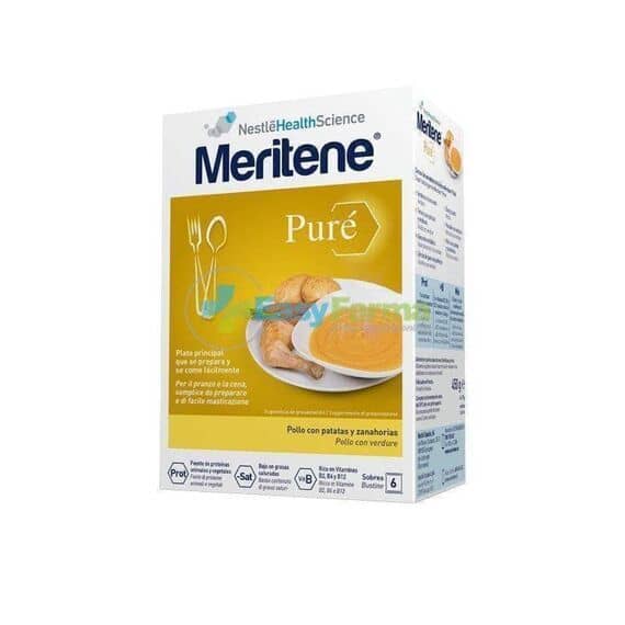 Meritene Purã© Supplemento Nutrizionale Multivitaminico e Iperproteico Gusto Pollo con Verdure 6 Bustine | Acquista Online su Farmaclick