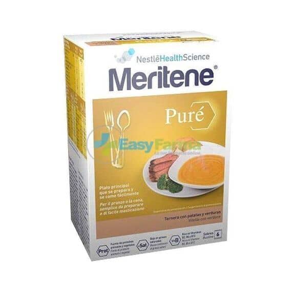 Meritene Purã© Supplemento Nutrizionale Multivitaminico e Iperproteico Gusto Vitello con Verdure 6 Bustine | Acquista Online su Farmaclick