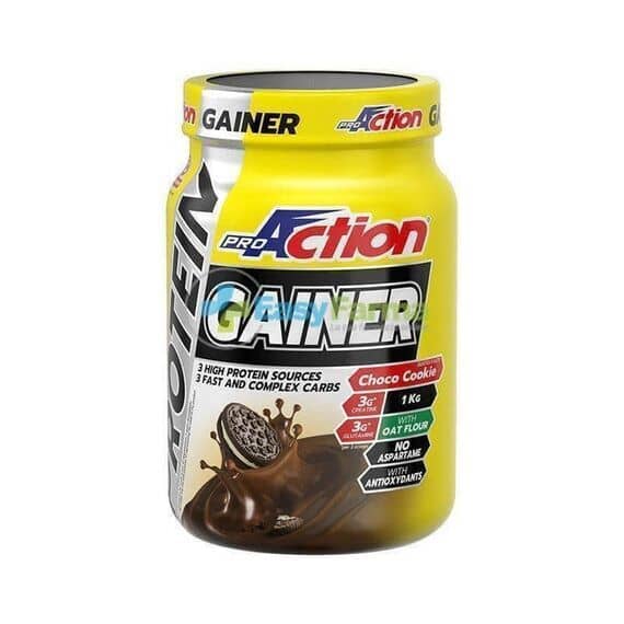 Proaction Protein Gainer Integratore di Proteine Carboidrati Creatina Glutammina e Vitamine Gusto Ciocco Biscotto 1000 G | Acquista Online su Farmaclick