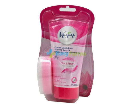 Veet Silk & Fresh Technologie Enthaarungscreme Unter der Dusche Normale Haut 150 ml + Schwamm